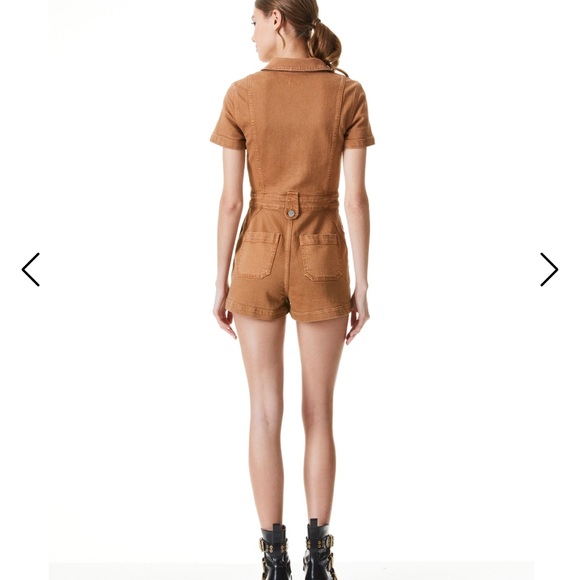 Alice + Olivia Camel Jean Short Romper Jumpsuit - Picture 3 of 12